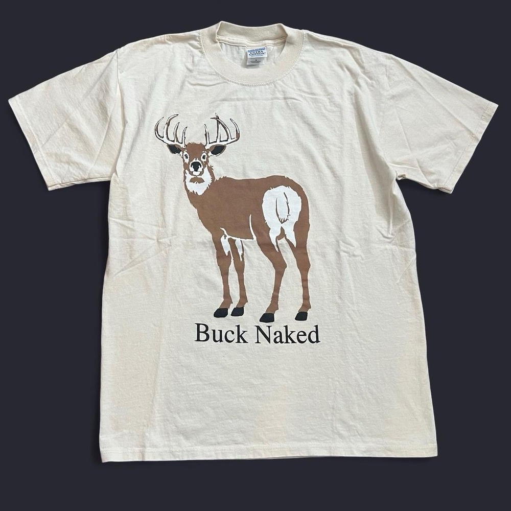 Vintage Gildan Short Sleeve T-Shirt Size Medium Buck Naked Funny Comedy Y2K 2000